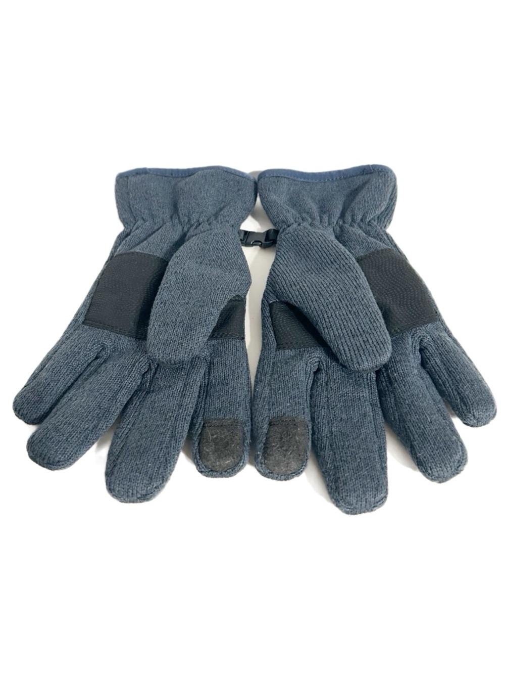 L.L.Bean Knit Winter Gloves Size Medium Blue Gray Fleece Lined Touchscreen Grip